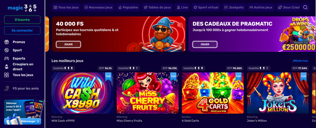Tenth-ranked Magic365 and the Panda Fortune Rush screen